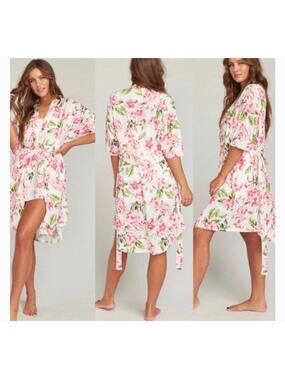 Show Me Your Mumu White Pink Floral Robe One Size